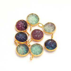 Pendentif fleur en fluorite naturelle multi-éclats, pierre précieuse sculptée à la main, charme en argent sterling 925, pendentif en pierre de fluorite pour bijoux - Product Image 4