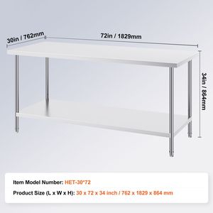 Mesa de Preparación de Acero Inoxidable de Alta Resistencia de 30 x 72 x 34 Pulgadas con Capacidad de Carga de 920 Libras y Fregadero con Altura Ajustable en 3 Niveles - Product Image 4