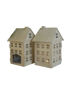 Lanternes en forme de maison en bois avec fenêtres découpées, décoration de Noël traditionnelle, artisanat, lumières de fête - Product Image 2