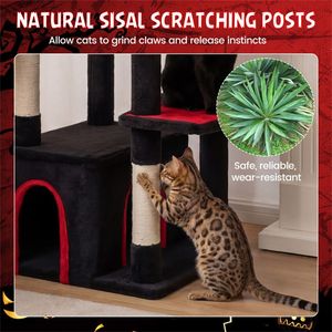 Albero per Gatti Gotico a 5 Livelli, 160 cm di Altezza, Nero e Rosso, con Tiragraffi in Sisal e Pannelli di Grattaggio, Confezionato in Cartone - Product Image 4