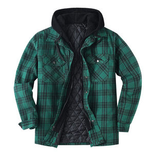 En gros, Veste à capuche en flanelle pour hommes, de haute qualité, décontractée, à carreaux, style streetwear, coupe-vent, avec logo frontal, épaisse - Product Image 1