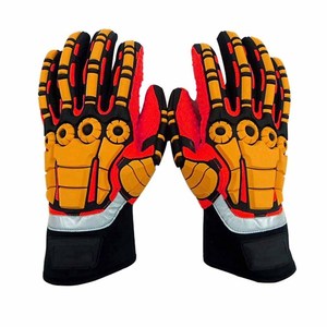 Gants de travail professionnels robustes avec protection contre les chocs TPR, anti-vibrations et design haute visibilité orange et jaune - Product Image 5