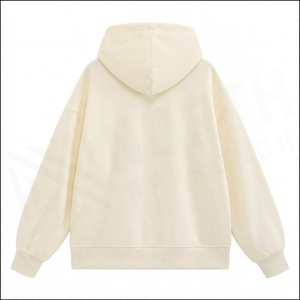 Sweat-shirt à capuche surdimensionné unisexe couleur crème en coton tricoté, sweat-shirt décontracté avec poche avant, vêtement d'automne - Product Image 2