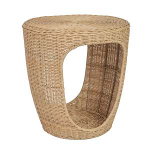 Handcrafted Rattan <b>Side</b> <b>Table</b> Natural Wicker Accent Furniture Sculptural Round End <b>Table</b> With Open <b>Storage</b> For Modern Home - Product Image 2