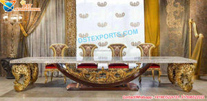 Ensemble de Table à manger 10 places avec finition dorée, pièces détachées, luxueux, avec dossier bas - Product Image 6