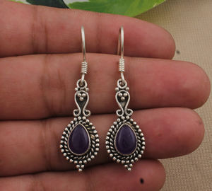 Boucles d'oreilles pendantes en jadeite lavande naturelle, argent sterling 925, bijoux de luxe pour mariage, pierres précieuses violettes, vente en gros - Product Image 2