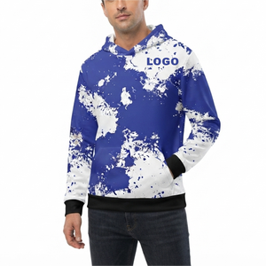 Sudadera con Capucha Personalizada Azul Rey y Blanco con Diseño de Salpicaduras de Pintura, Oversize, de Forro Polar Premium, Estilo Urbano, Unisex, Casual, con Estampado de Logotipo, OEM ODM - Product Image 3