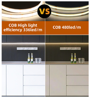 Bande LED COB haute luminosité 3 ans de garantie, 24V 480 LED, CRI élevé, puissance et température de couleur personnalisables pour éclairage linéaire d'hôtels, de magasins et de vitrines