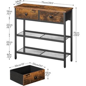 Table console étroite de 29,5 po avec 2 tiroirs en tissu et étagères de rangement à 3 niveaux pour petit entrée ou salon, utilisations multiples - Product Image 3