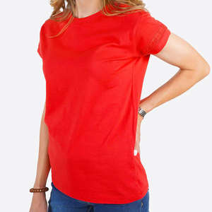 T-shirt en coton rouge coquin pour femme, coupe ajustée, manches en dentelle, col rond, pour un style élégant et décontracté, idéal pour la saison printanière, t-shirts pour femmes de qualité supérieure - Product Image 6
