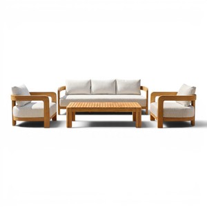 Modernos Conjuntos de Sofás de Jardín Impermeables para Exteriores, Asientos de Restaurante, Muebles de Patio de Madera de Teca Sostenible para Almacenes y Hoteles - Product Image 1