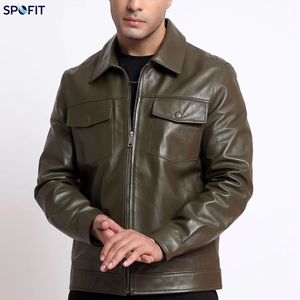 SPOFIT เสื้อแจ็คเก็ตหนังแท้สำหรับผู้ชาย ปกพับลงได้ ปิดด้วยซิป สีพื้น สวมใส่สบายๆ ในฤดูใบไม้ร่วงฤดูหนาว - Product Image 1
