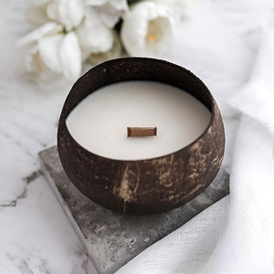 Rustic <b>candle</b> in coconut shell container handcrafted <b>candles</b> holiday decor housewarming gift <b>set</b> - Product Image 4