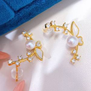 Beautiful <b>Butterfly</b> Love Flower Pearl Crystal Earrings High Pressure Temperament S925 Pure Silver Wholesale <b>Gifts</b> - Product Image 1