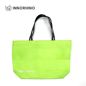 INNORHINO Cotton Canvas Waterproof Non Woven Foldable Reusable Tote Bag with Zipper