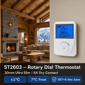 <span class=keywords><strong>Thermostat</strong></span> rotatif ultra-plat en gros 130x86x30mm, avec fonction de sauvetage en 5 secondes, <span class=keywords><strong>contact</strong></span> <span class=keywords><strong>sec</strong></span> 1C, précision, 2xAAA pour chambre et cuisine - Product Image 2