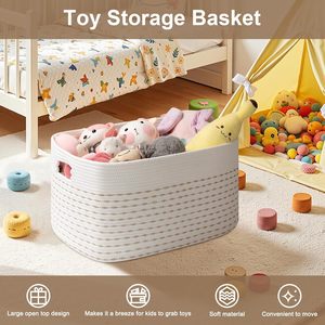 75L Eco-Friendly Modern Woven Cotton Rope <b>Storage</b> Basket 22x17x12 for <b>Drink</b>/Food Use in Living Room Bedroom Nursery - Product Image 2