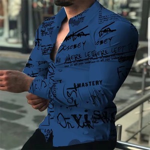 Chemise Homme 7 Couleurs Imprimé Lettres 3D Manches Longues Coupe Ample Printemps Vacances Plage Grande Taille 6X Col V Tissu Tissé - Product Image 5