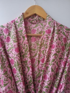 Kimono Floral Hecho a Mano con Estampado de Bloques, 100% Algodón, Bata Larga de Noche, Fabricante Mayorista, Manga Larga con Bolsillos - Product Image 6