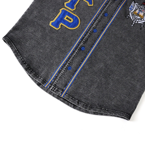 เสื้อเบสบอลเดนิมสีดำ SGRHO แขนสั้นติดกระดุมด้านหน้า ชุดทีมกีฬาระดับพรีเมียม เสื้อเบสบอลลำลองสำหรับฝึกซ้อมกีฬา - Product Image 4