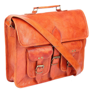 Vintage Full Grain Leather Messenger Bag Male 15" Laptop Goat Leather Shoulder Bag Men Business Office Handbag Men's Briefcase - Product Image 3