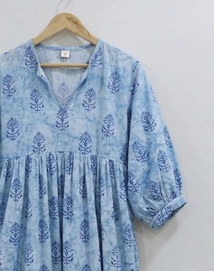 Vestido Midi Formal de Oficina para Mujer, Hecho a Mano, con Estampado Floral, Cuello en V, Mangas Abullonadas, Corte en A, 100% Algodón, Natural y Transpirable - Product Image 6