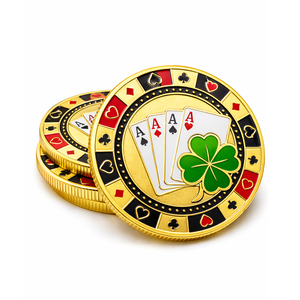 Souvenir de Las Vegas, Cadeaux promotionnels, Pièce de défi, Jeton de poker personnalisé en alliage de zinc plaqué or imprimé UV - Product Image 1