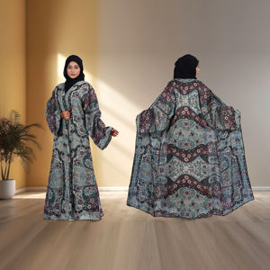 Abaya de Lino con Frente Abierto, Estampado Digital, Estilo Fluido y Modesto, Largo hasta el Suelo, Elegante, para Mujer, para Oración en Ramadán, Ligera - Product Image 1