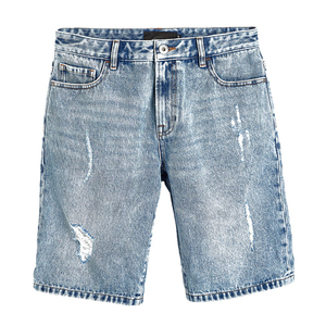 Pantalones Cortos de Mezclilla de Algodón Lavado Oscuro, Estilo Vintage, Holgados y Desgastados, Personalizados, para Hombre, Moda Urbana de Verano - Product Image 1