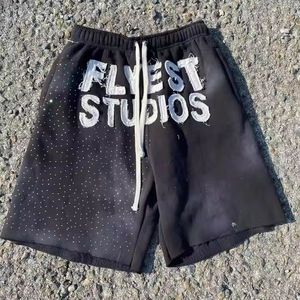 Shorts streetwear rouges à clous pour hommes, décontractés, avec cordon de serrage, surdimensionnés, imprimés, mode été - Product Image 3