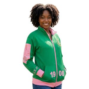 Chaqueta Deportiva Verde y Rosa para Mujer, con Cierre Completo, Escudo Bordado, Manga Larga, Informal, Deportiva, Cómoda - Product Image 1