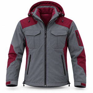 Wholesale Private Label Softshell Jacket <b>Mens</b> Winter Travel Outdoor Climbing Warm <b>Fleece</b> Lining Hooded Color Block Zipper Jacket - Product Image 1