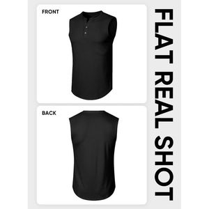 2025 hommes XL mince Henley palangre coton débardeurs Muscle sans manches T-Shirts bouton Hip Hop Fitness porter à capuche pour une utilisation en salle de sport - Product Image 3