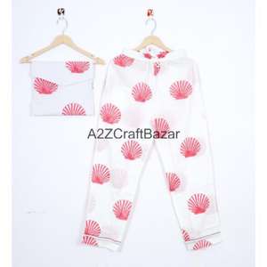 Conjunto de Pijama de 2 Piezas para Mujer, Estilo Bohemio, Romántico, Elegante, Clásico, Veraniego, Suave, 100% Algodón, Estampado Floral, Cintura Elástica, Top y Pantalones - Product Image 2