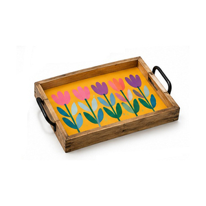 Bandeja de Servir Floral de Madera/MDF/Metal con Asa Pintada, Color y Diseño Personalizables, Estilo Moderno para Uso Residencial - Product Image 3