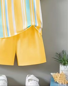 Baby Boys 2pcs Striped Polo Shirt Shorts Set Yellow Summer Casual Breathable Cotton Outfit Short Sleeve Turn-down Collar - Product Image 4