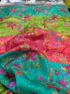 Saris-robe en tissu satiné brodé floral léger, respirant, écologique et biologique, en rayonne, pour femmes et filles - Product Image 1
