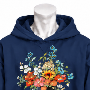 <b>Navy</b> Blue Bouquet Flowers Pullover Hoodie Colorful Floral Graphic Oversized Sweatshirt Kangaroo Pocket Casual Streetwear <b>Top</b> - Product Image 3