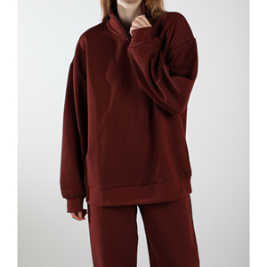 Sudadera con cuello alto y media cremallera, servicio OEM, color liso, transpirable, holgada, a la moda, para mujer - Product Image 1