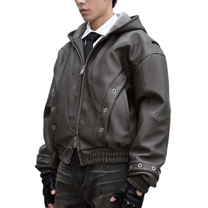 Wholesale OEM Custom Design Street Retro Biker Genuine <b>Leather</b> <b>Jacket</b> Y2K Baggy Loose Black Motorcycle <b>Men's</b> Winter - Product Image 2