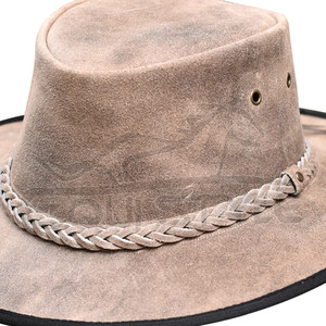 Real Leather <b>Western</b> <b>Hats</b> Premium Beige Cowboy <b>Hat</b> Braided Band Custom Size Bulk Private Label Adult Fit Outdoor Travel <b>Hats</b> - Product Image 4