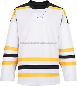 Maillot de hockey sur glace personnalisé en maille écologique 260g, col en V, manches longues, impression numérique par sublimation, polyester respirant, pour équipe masculine - Product Image 1
