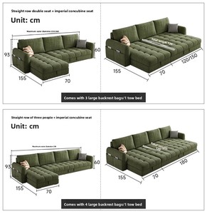 HRG-702 #   Divano Letto Multifunzionale Imperial Concubine, Design Moderno, Seduta in Tessuto Chenille, Telaio in Acciaio Inossidabile per Sedersi, Sdraiarsi e Dormire - Product Image 3