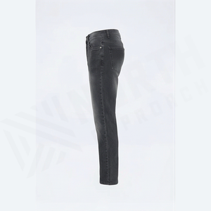 Jean en denim coupe droite délavé foncé pour homme, coupe slim, taille mi-haute, en coton, style décontracté, pantalon d'automne - Product Image 3