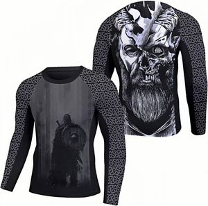T-shirt de compression à manches longues pour hommes Fighters, noir et jaune, imprimé hexagone, séchage rapide, en Spandex et Polyester - Product Image 4