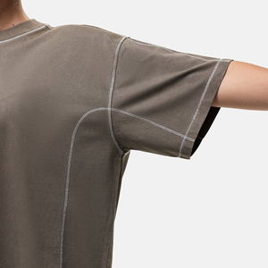 T-shirt à manches courtes col rond surdimensionné pour femme, couleur unie, coupe ample, jersey 100% coton, respirant, style toutes saisons - Product Image 3