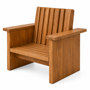 Fauteuil de jardin contemporain en teck massif avec dossier à lattes verticales et accoudoirs larges - Durable et écologique - Product Image 1