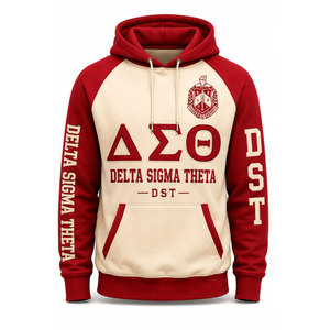 Sudadera con Capucha Delta Sigma Theta 1913 Roja Crema con Mangas Raglán Unisex de Algodón y Felpa, Informal, con Logotipo Frontal y Bolsillo - Product Image 2