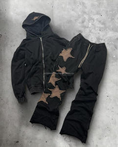 Haute qualité hommes personnaliser Vintage 100% coton bio coupe et coudre Patch soleil délavé en détresse fermeture éclair survêtements pour hommes - Product Image 2