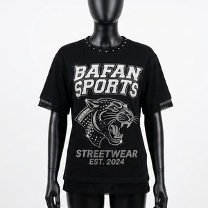 Camiseta de doble capa de algodón premium con mezcla de poliéster, panel de malla negra en las mangas, logotipo personalizado estampado con calor, camisetas de algodón de doble capa - Product Image 1